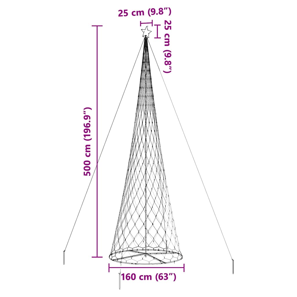 vidaXL Choinka świąteczna LED z podstawą Ciepła biel 500 cm Metal