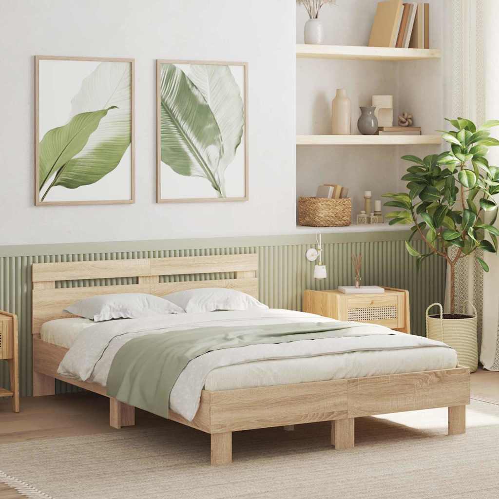 vidaXL Ramka łóżka z LED Sonoma 137 x 190 cm Materiał drewnopochodny