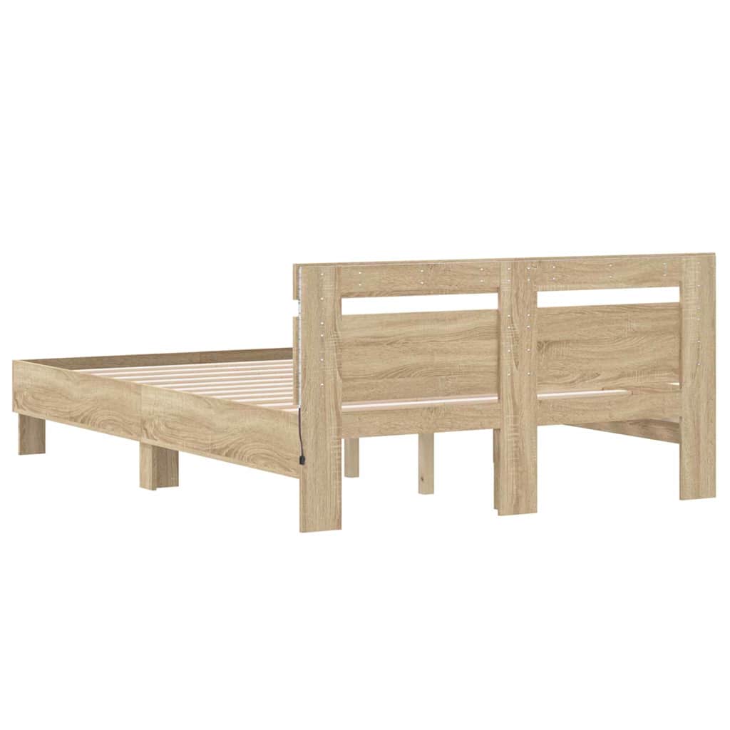 vidaXL Ramka łóżka z LED Sonoma 137 x 190 cm Materiał drewnopochodny