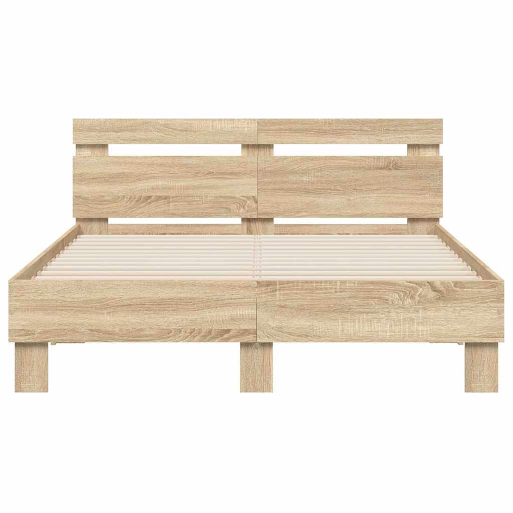 vidaXL Ramka łóżka z LED Sonoma 137 x 190 cm Materiał drewnopochodny