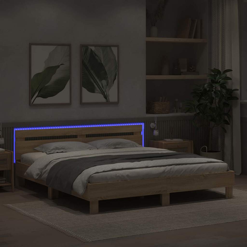 vidaXL Ramka łóżka z LED Sonoma 193 x 203 cm Materiał drewnopochodny