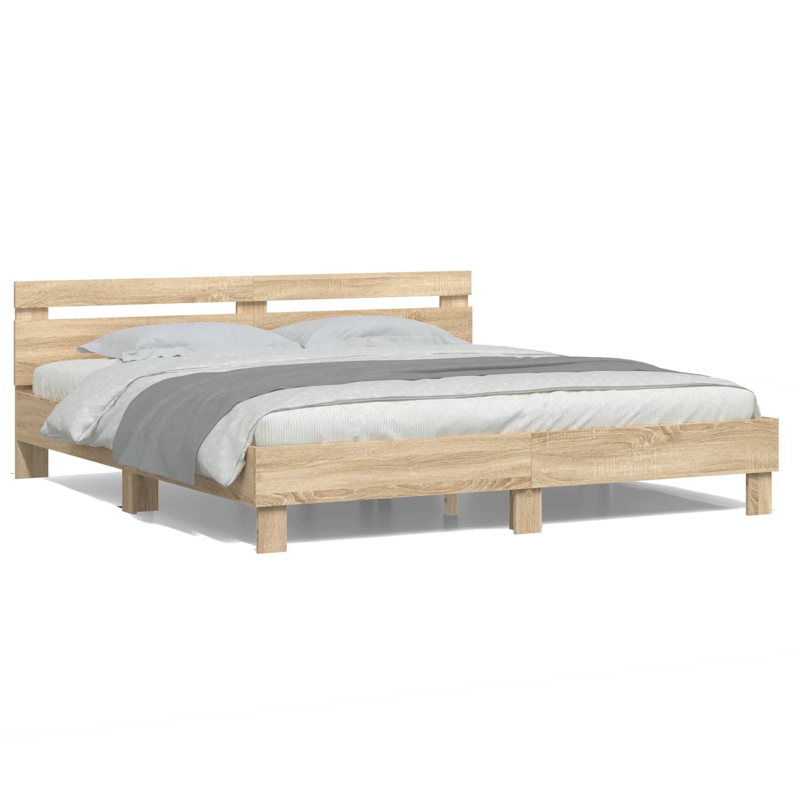 vidaXL Ramka łóżka z LED Sonoma 193 x 203 cm Materiał drewnopochodny