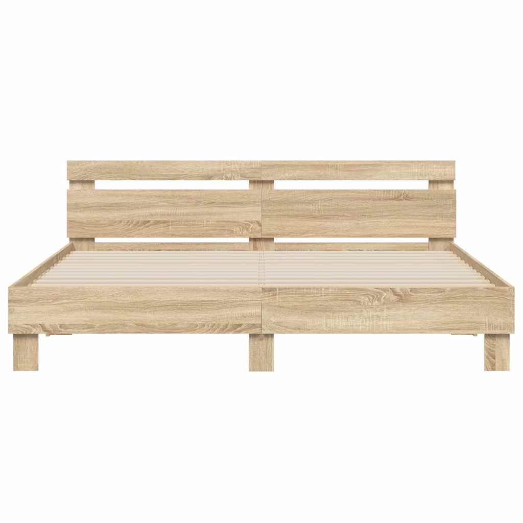 vidaXL Ramka łóżka z LED Sonoma 193 x 203 cm Materiał drewnopochodny