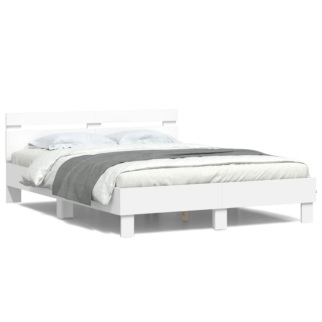 vidaXL Ramka łóżka z LED Biały 152 x 203 cm Materiał drewnopochodny