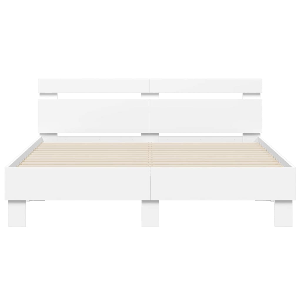 vidaXL Ramka łóżka z LED Biały 152 x 203 cm Materiał drewnopochodny