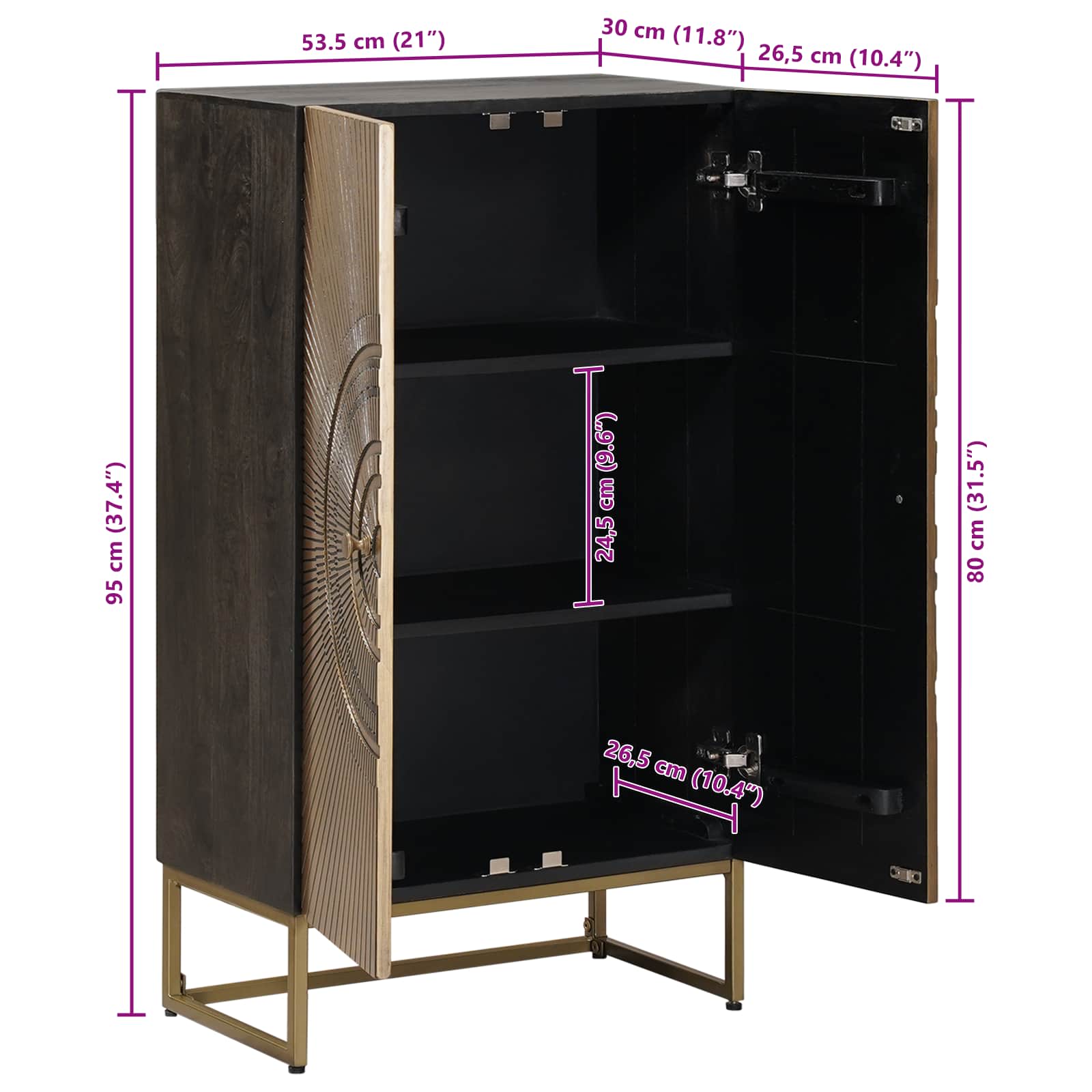 vidaXL Highboard Mosiądz 53,5 x 30 x 95 cm