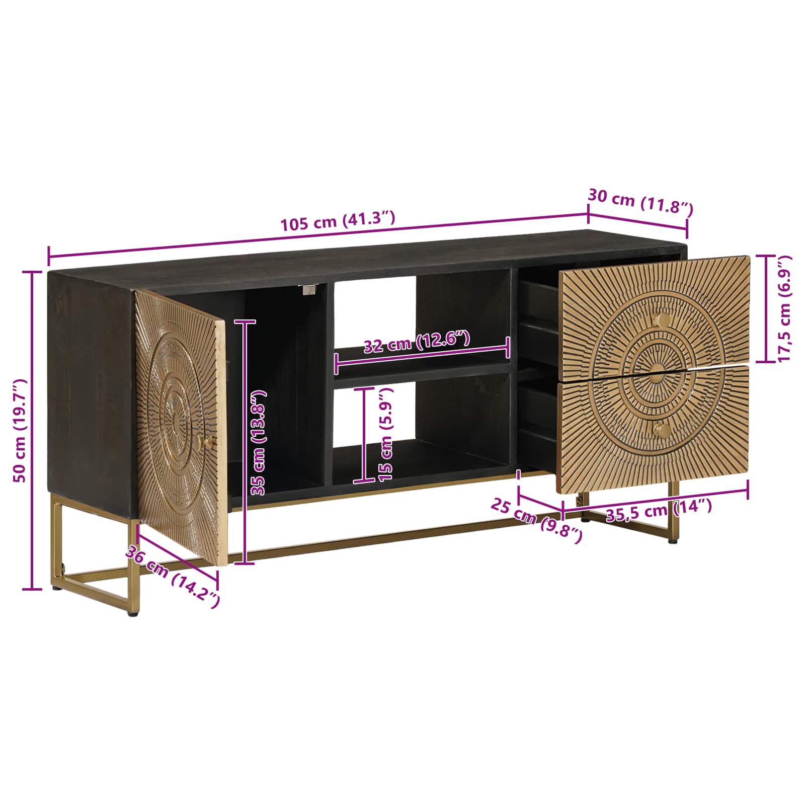 vidaXL Szafka pod telewizor z szufladą Mosiądz 105 x 30 x 50 cm