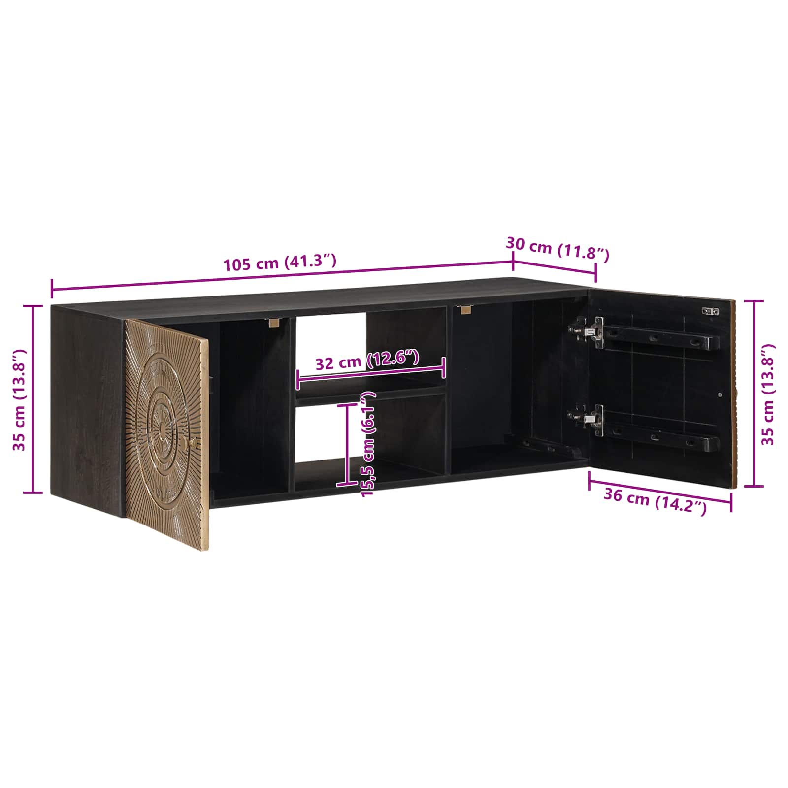 vidaXL Szafka pod telewizor z półką Mosiądz 105 x 30 x 35 cm