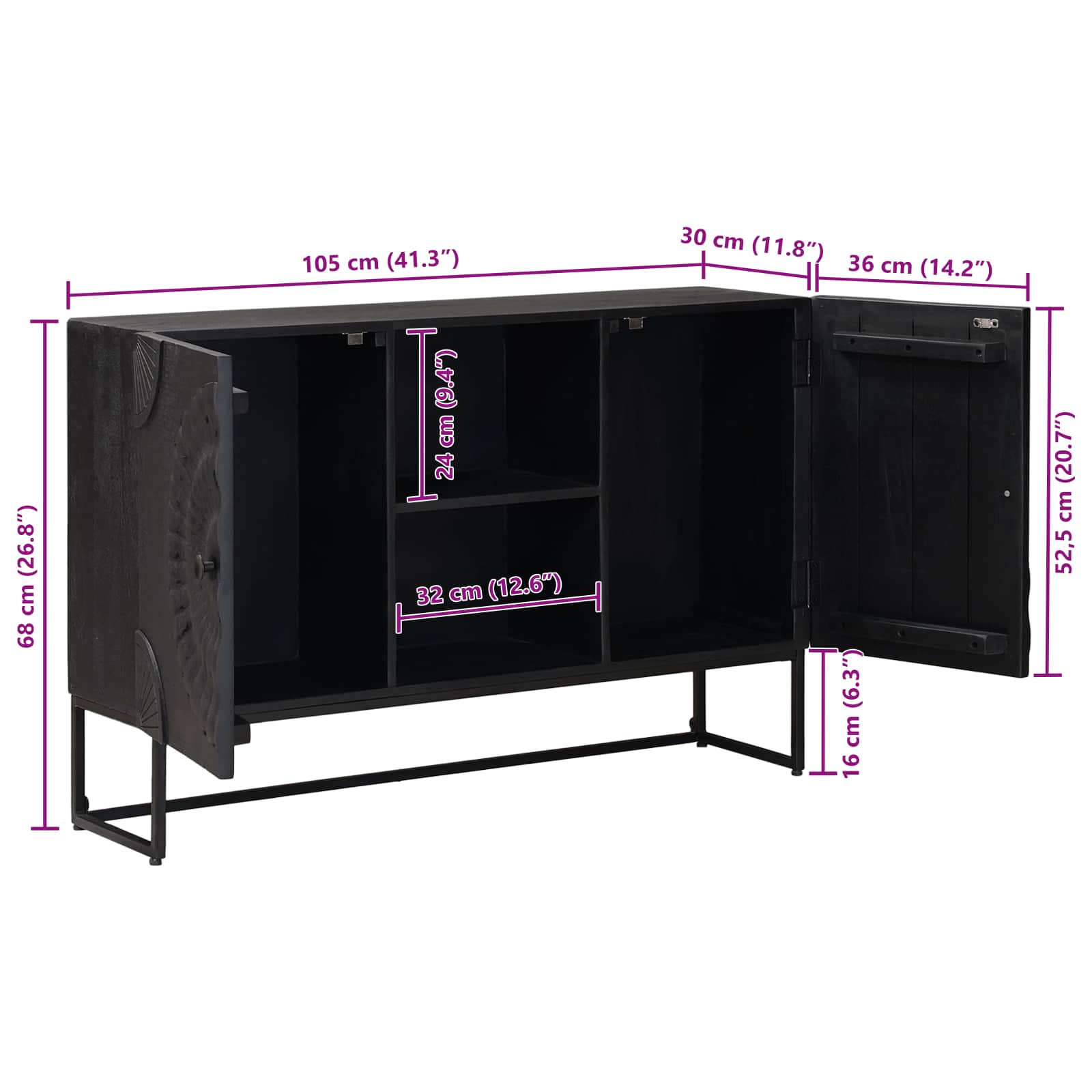 vidaXL Bufet Czarny 105 x 30 x 68 cm
