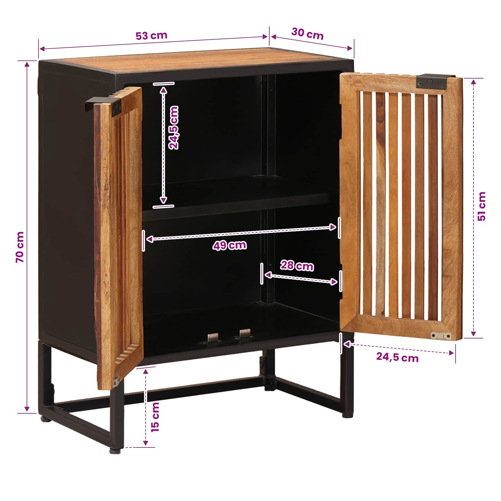 vidaXL Bufet 53 x 30 x 70 cm Drewno Mango i Drewno Inżynieryjne