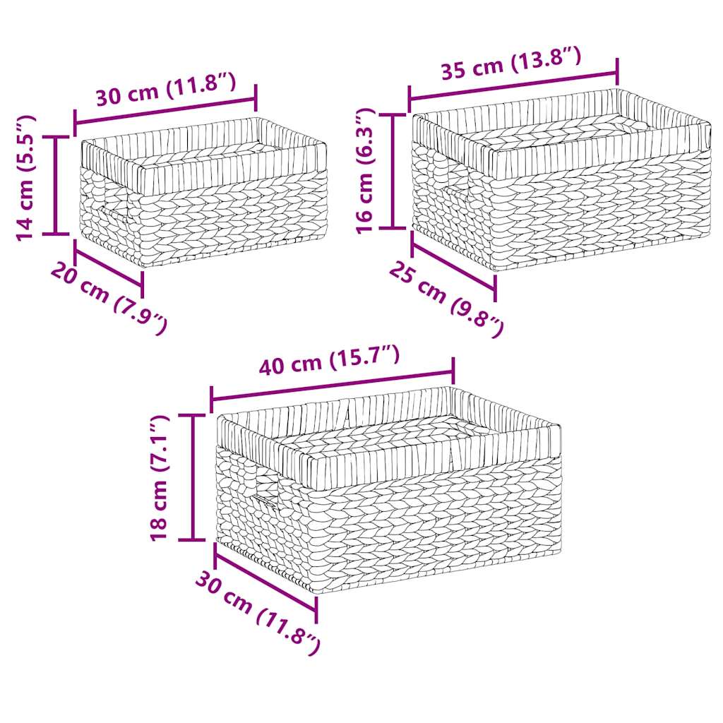 vidaXL Kosze do przechowywania 3 pcs Naturalny Hiacynt wodny