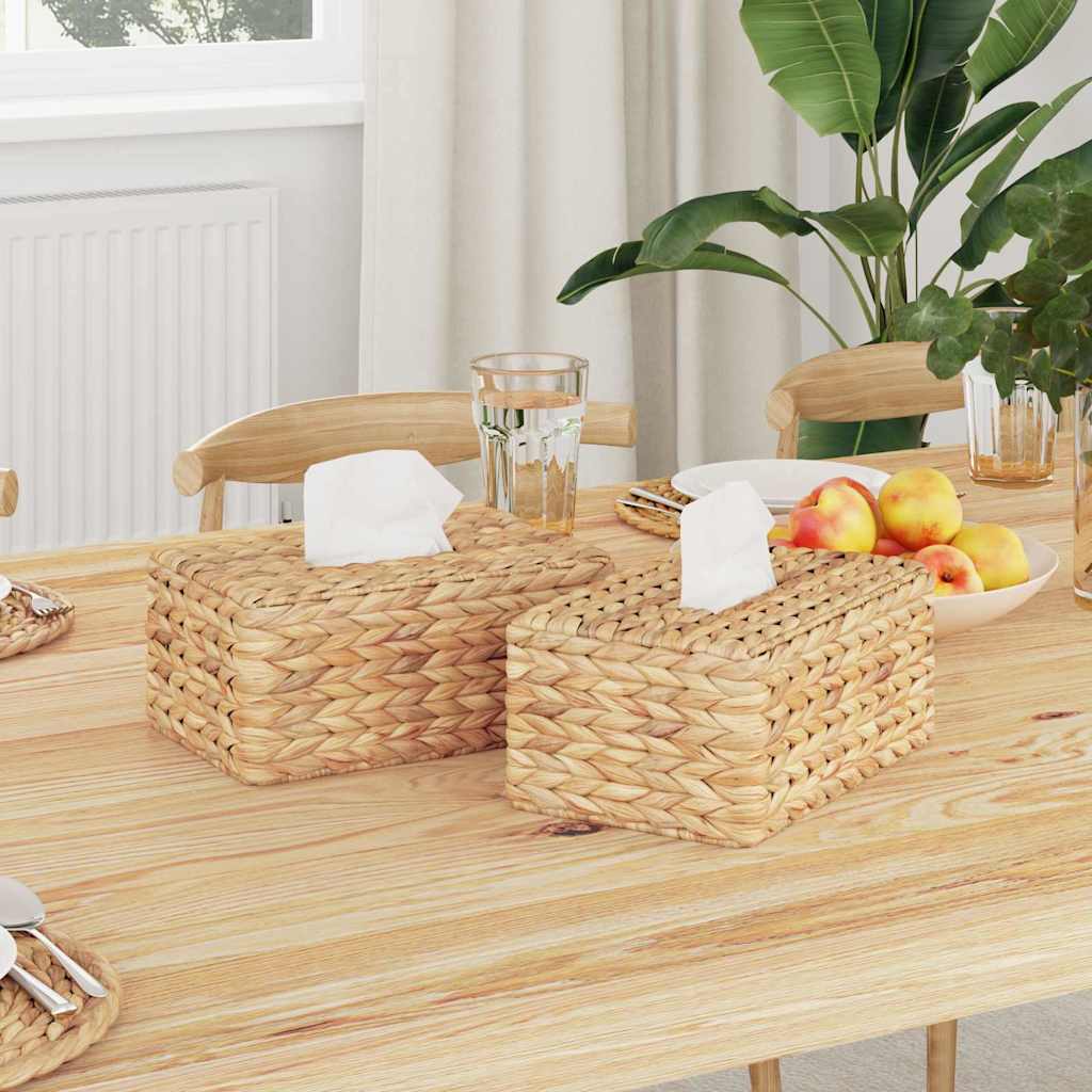 vidaXL Pokrywki na Pudełka na Chusteczki 2 pcs Hiacynt wodny Naturalny