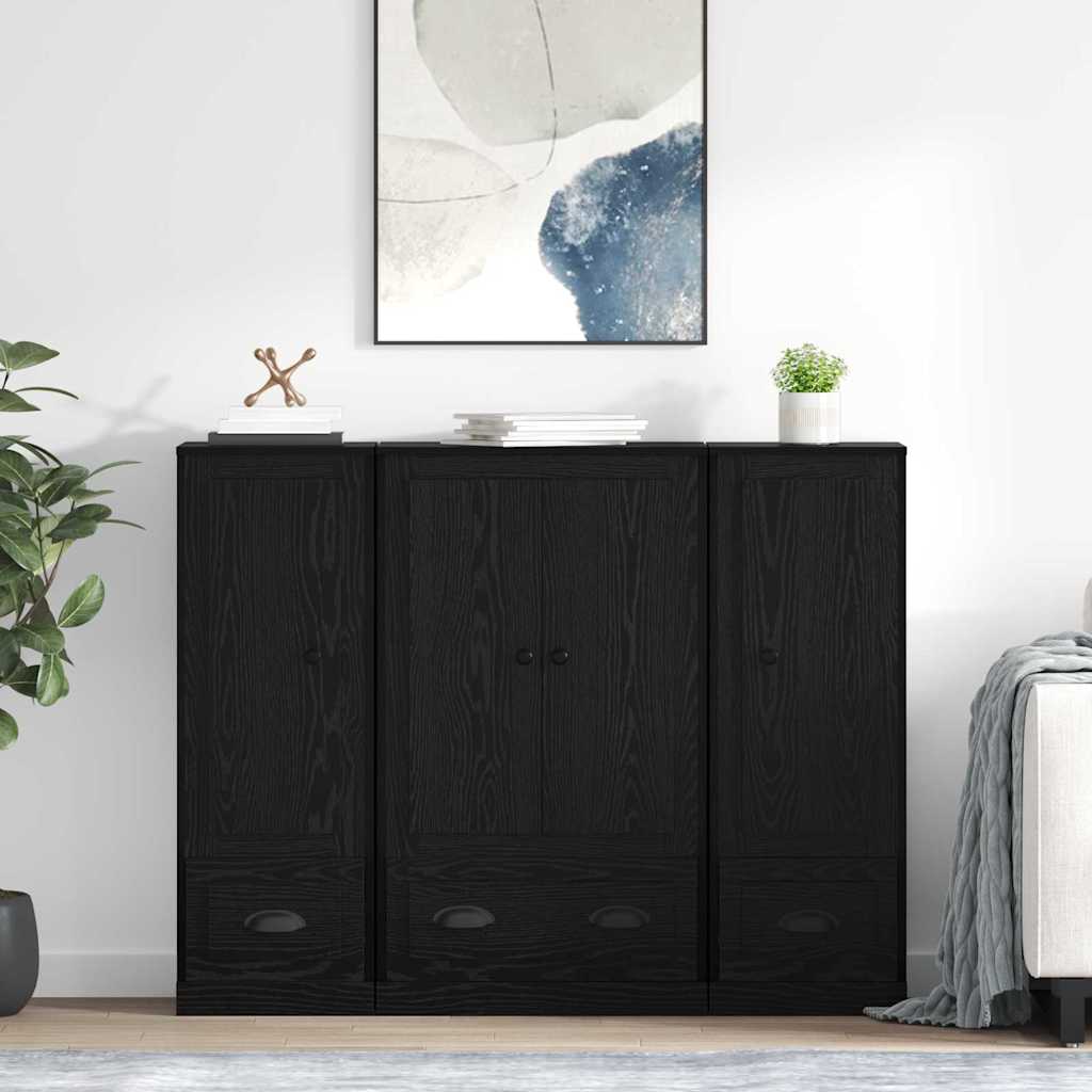 vidaXL Highboard z szufladą 3 pcs Czarny Dąb Materiał drewnopochodny
