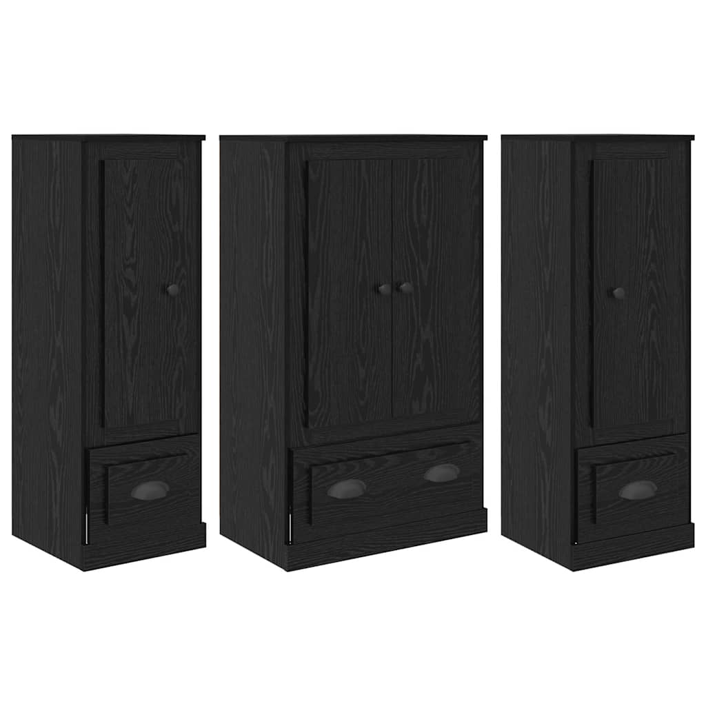 vidaXL Highboard z szufladą 3 pcs Czarny Dąb Materiał drewnopochodny