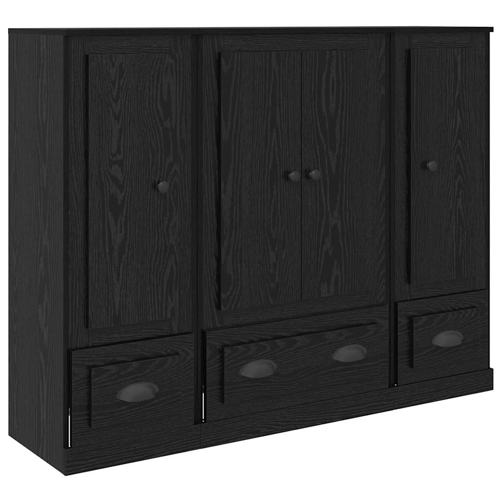 vidaXL Highboard z szufladą 3 pcs Czarny Dąb Materiał drewnopochodny