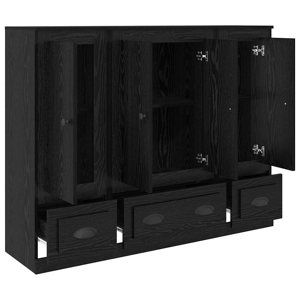 vidaXL Highboard z szufladą 3 pcs Czarny Dąb Materiał drewnopochodny