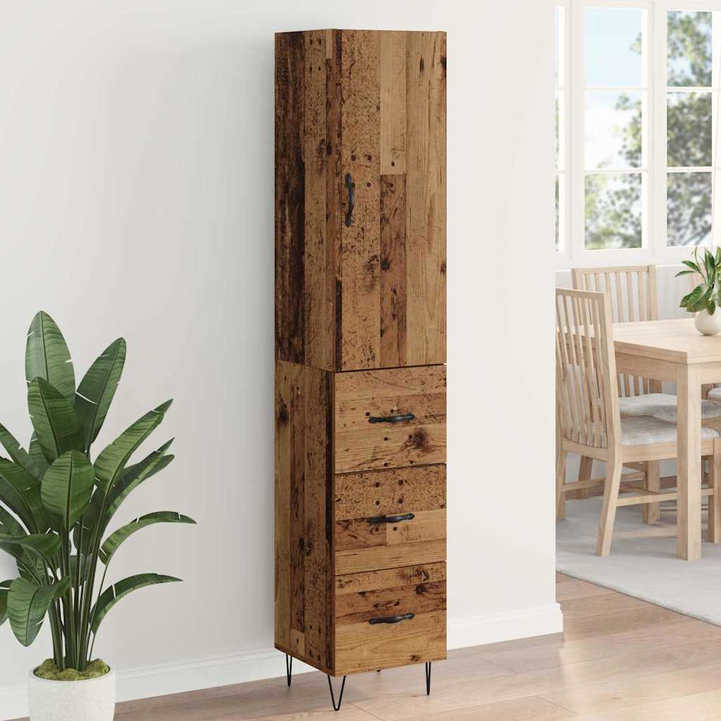 vidaXL Highboard z szufladą Stare drewno 34,5 x 34 x 90 cm