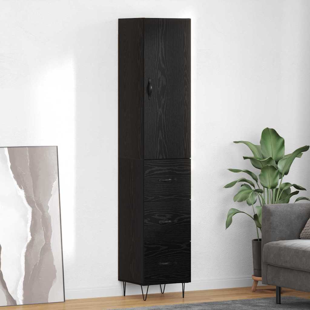 vidaXL Highboard Czarny Dąb 34,5 x 34 x 90 cm Materiał drewnopochodny