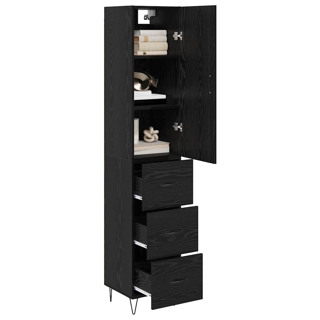 vidaXL Highboard Czarny Dąb 34,5 x 34 x 90 cm Materiał drewnopochodny