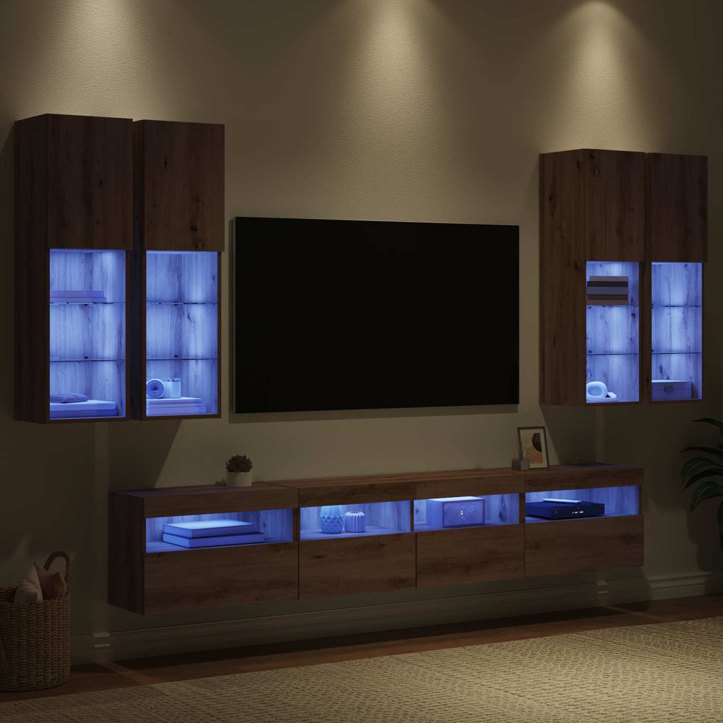 vidaXL Zestaw szafek ściennych pod telewizor z oświetleniem LED 7 pcs