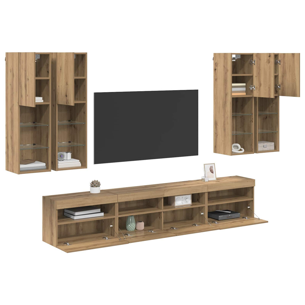 vidaXL Zestaw szafek ściennych pod telewizor z oświetleniem LED 7 pcs