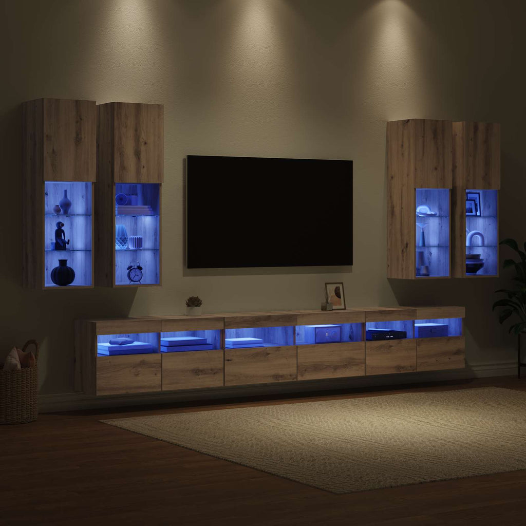 vidaXL Zestaw szafki pod telewizor na ścianę 7 pcs Dąb rzemieślniczy