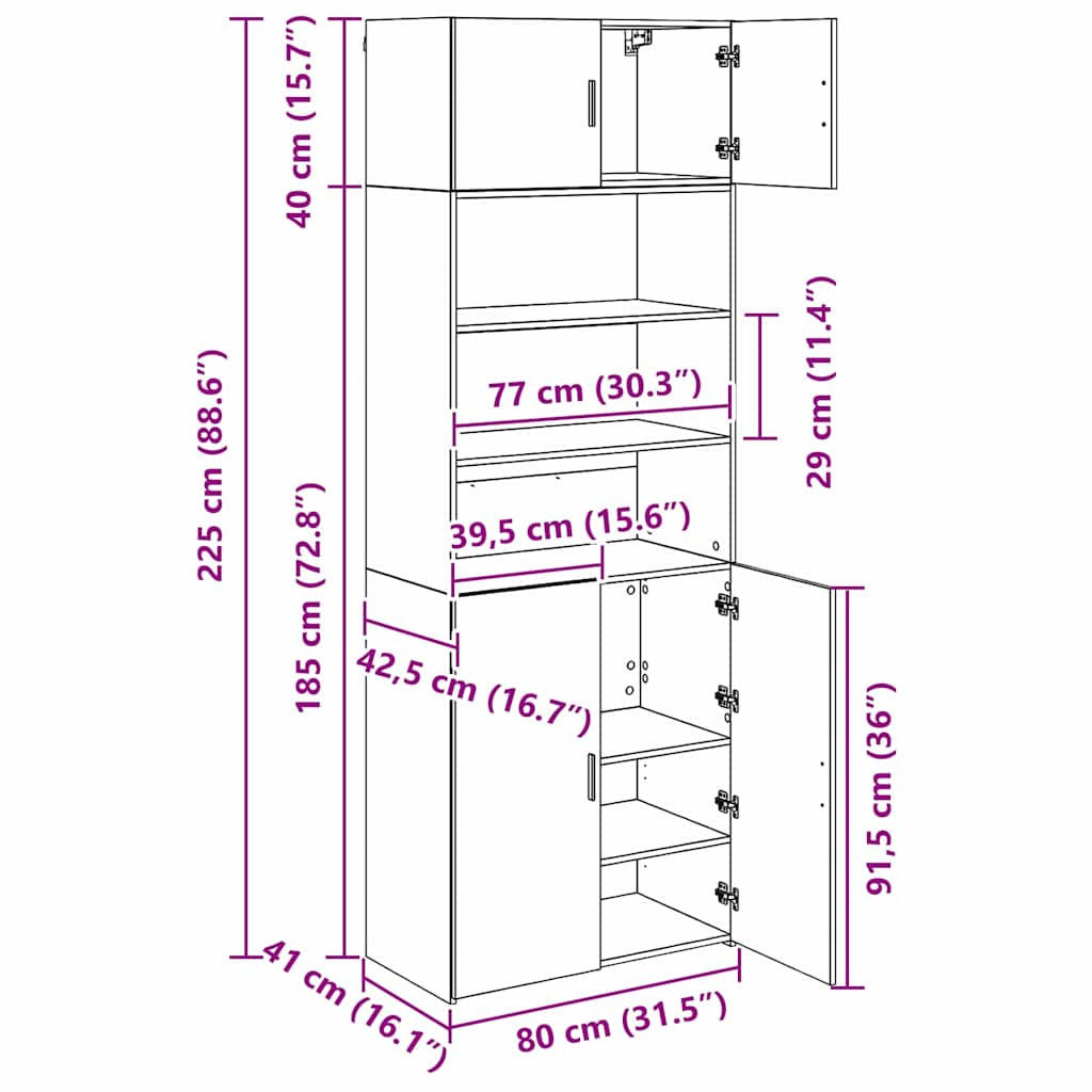 vidaXL Szafka do przechowywania Czarny Dąb 80 x 42,5 x 225 cm