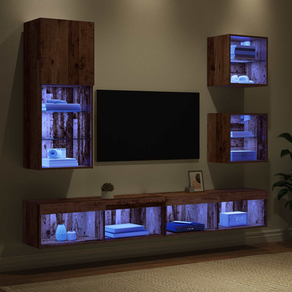 vidaXL Jednostki TV na ścianę z LED Ze LED Lights 5 pcs Stare drewno