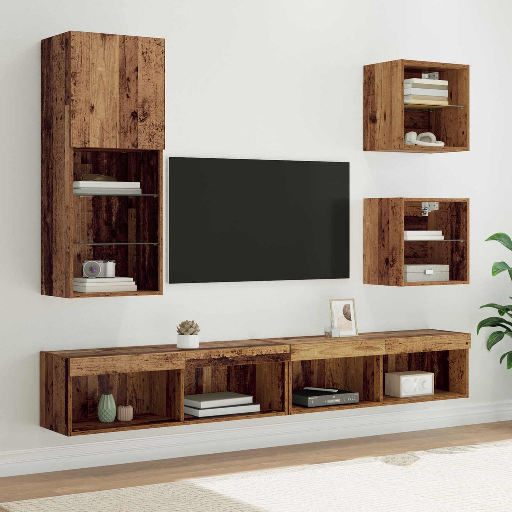 vidaXL Jednostki TV na ścianę z LED Ze LED Lights 5 pcs Stare drewno