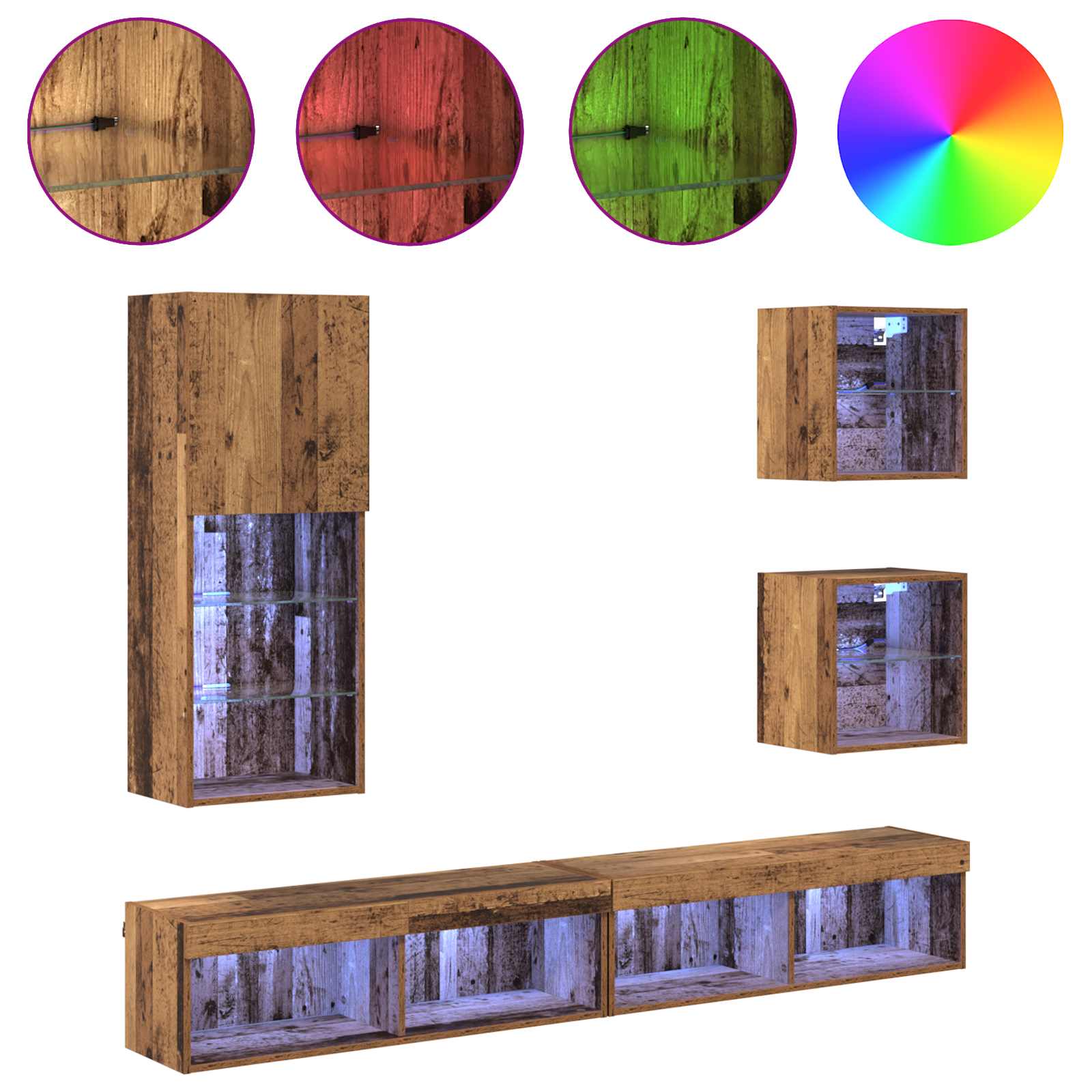 vidaXL Jednostki TV na ścianę z LED Ze LED Lights 5 pcs Stare drewno