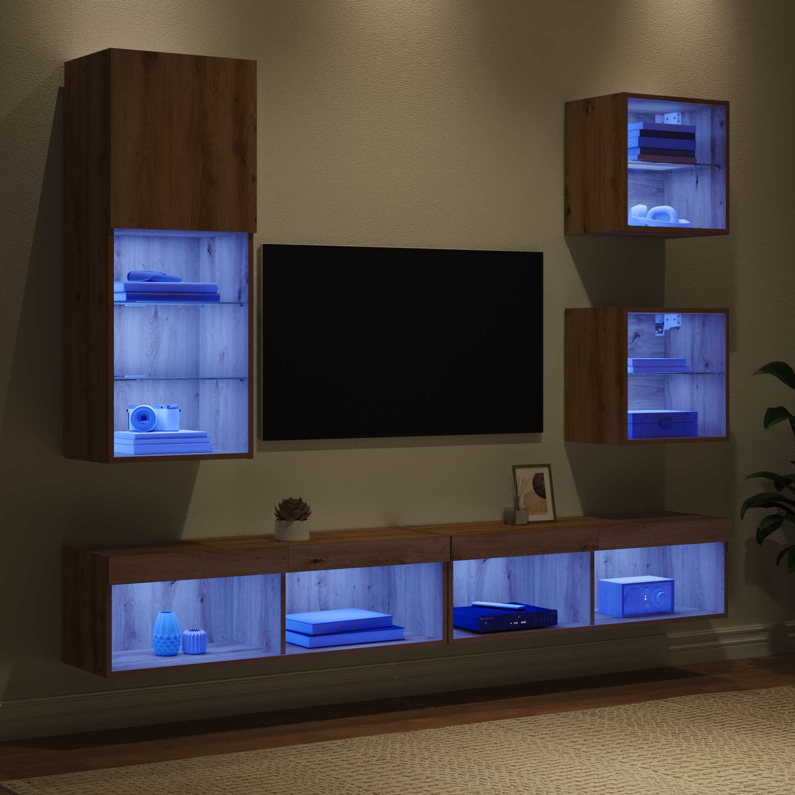 vidaXL Jednostki TV na ścianę z LED 5 pcs Dąb rzemieślniczy
