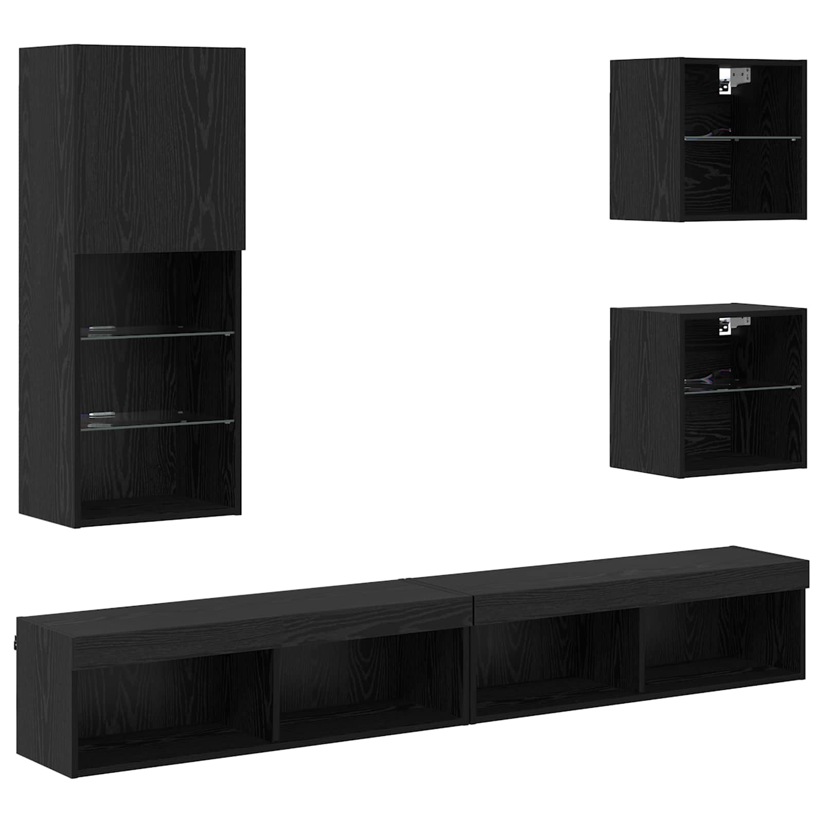 vidaXL Jednostki TV na ścianę z LED Ze LED Lights 5 pcs Czarny Dąb
