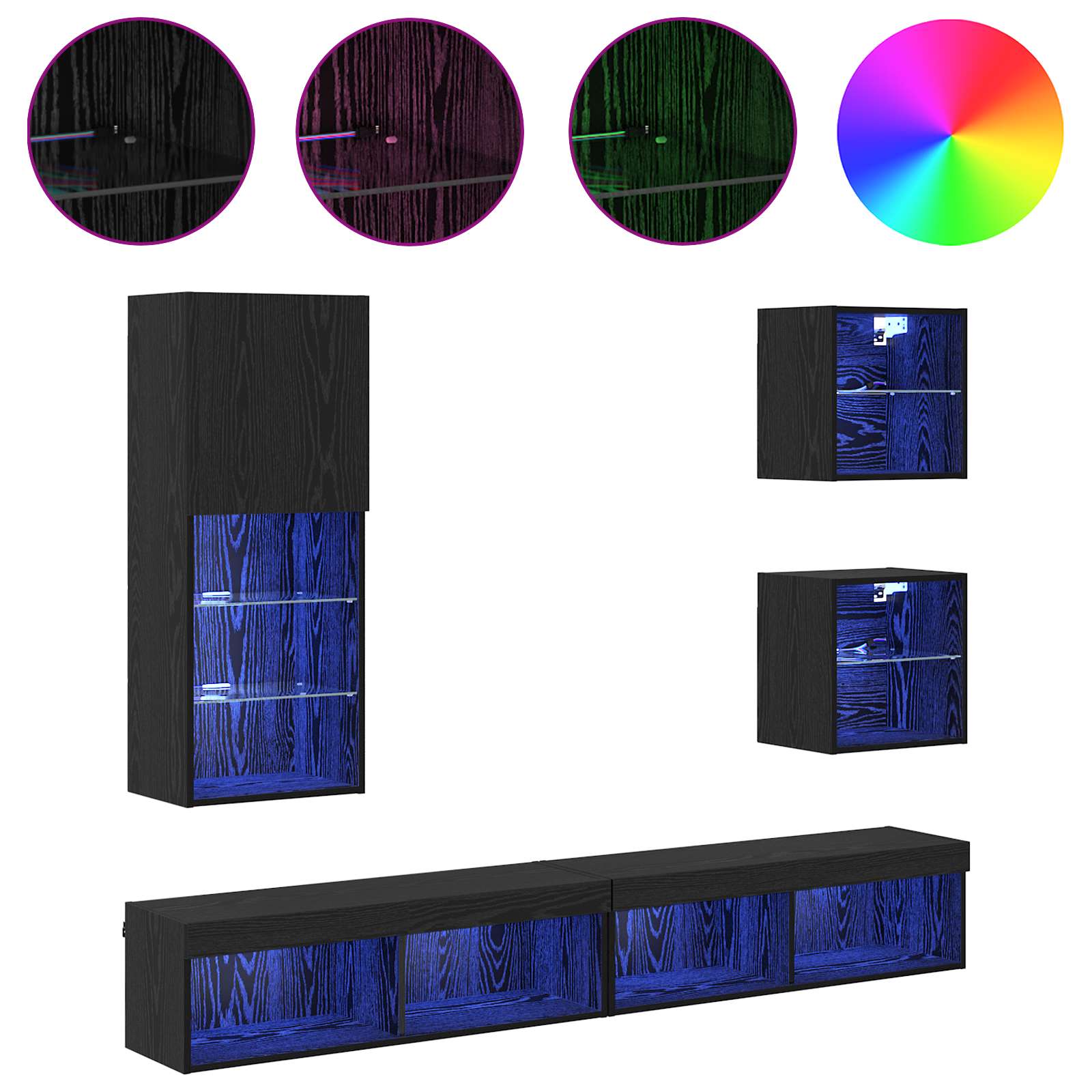 vidaXL Jednostki TV na ścianę z LED Ze LED Lights 5 pcs Czarny Dąb