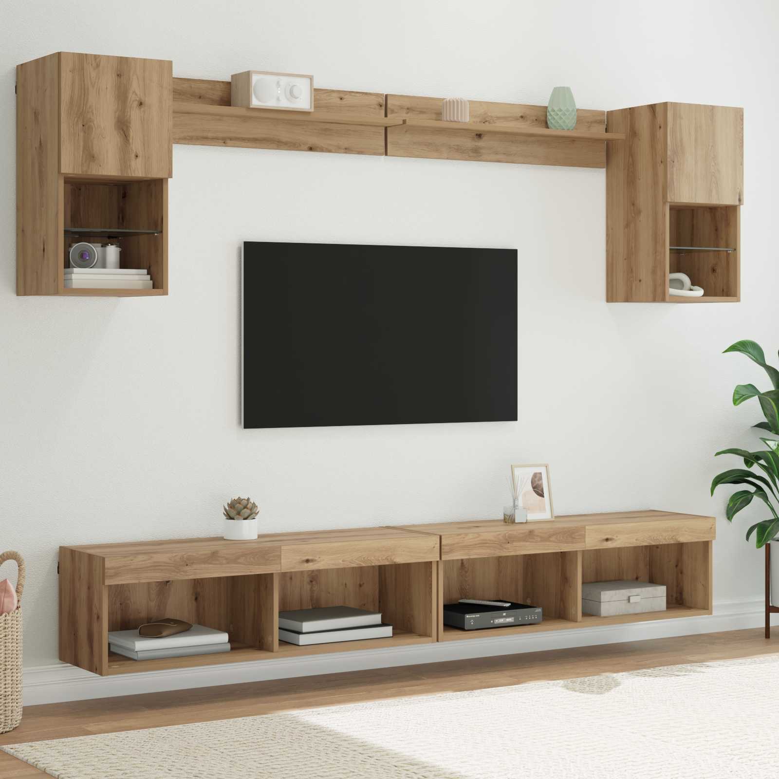 vidaXL Jednostki TV na ścianę z LED 6 szt. Dąb rzemieślniczy