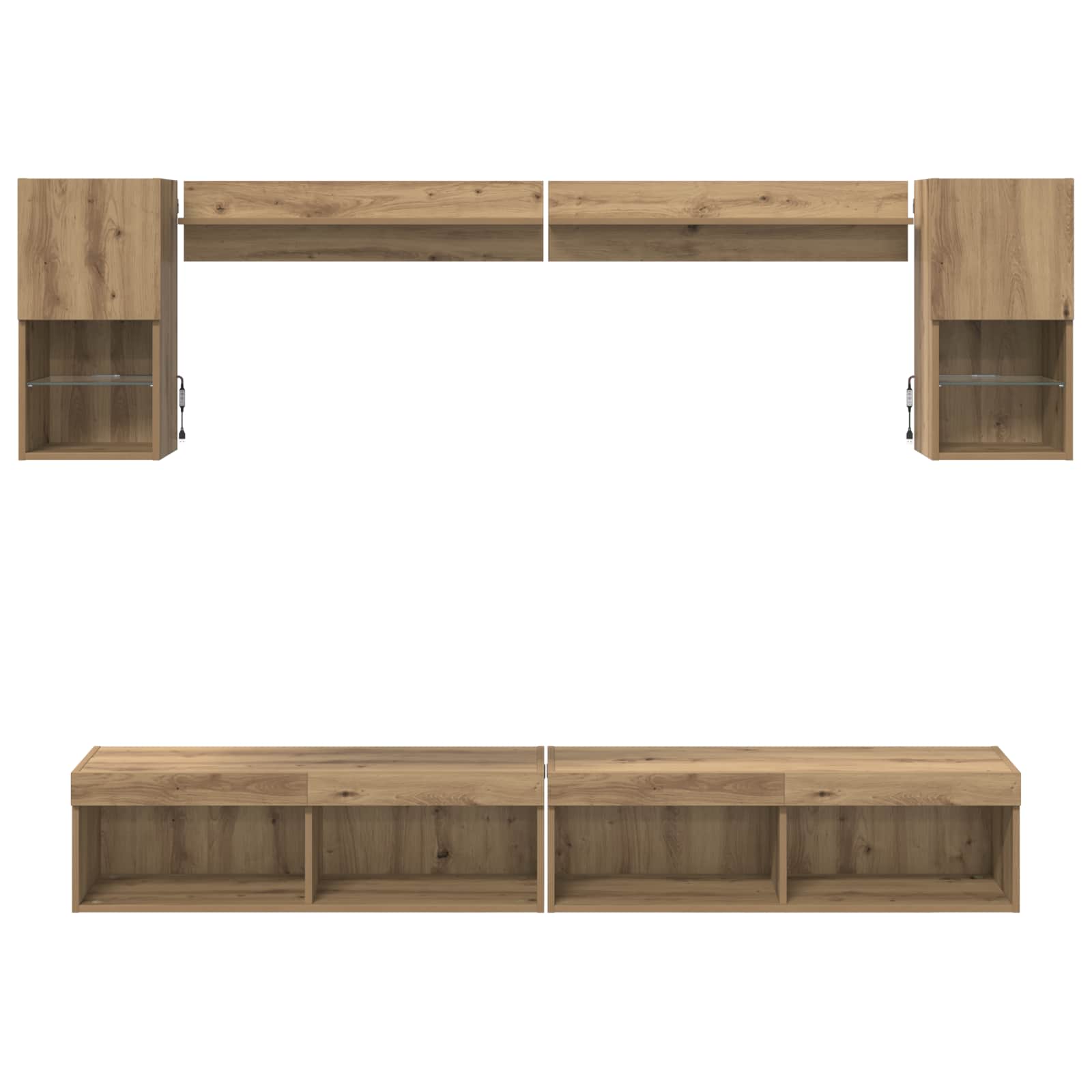 vidaXL Jednostki TV na ścianę z LED 6 szt. Dąb rzemieślniczy