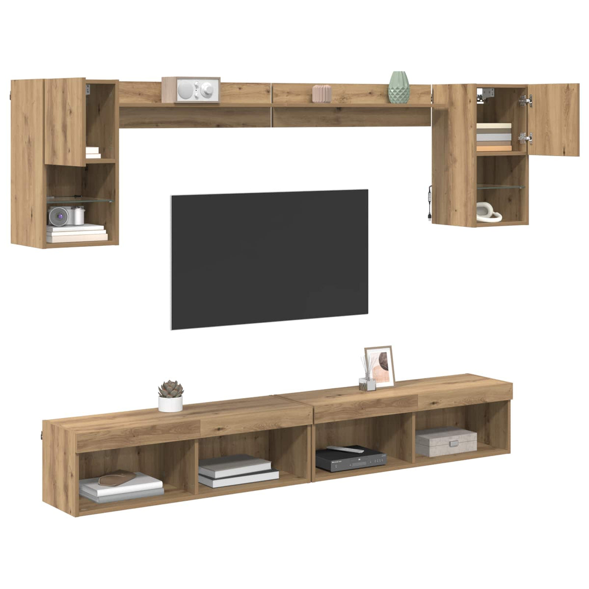 vidaXL Jednostki TV na ścianę z LED 6 szt. Dąb rzemieślniczy