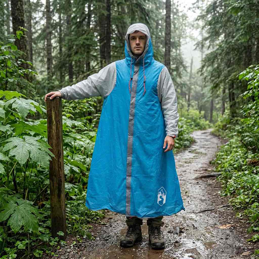 vidaXL Peleryna przeciwdeszczowa 2 w 1 z kapturem niebieski