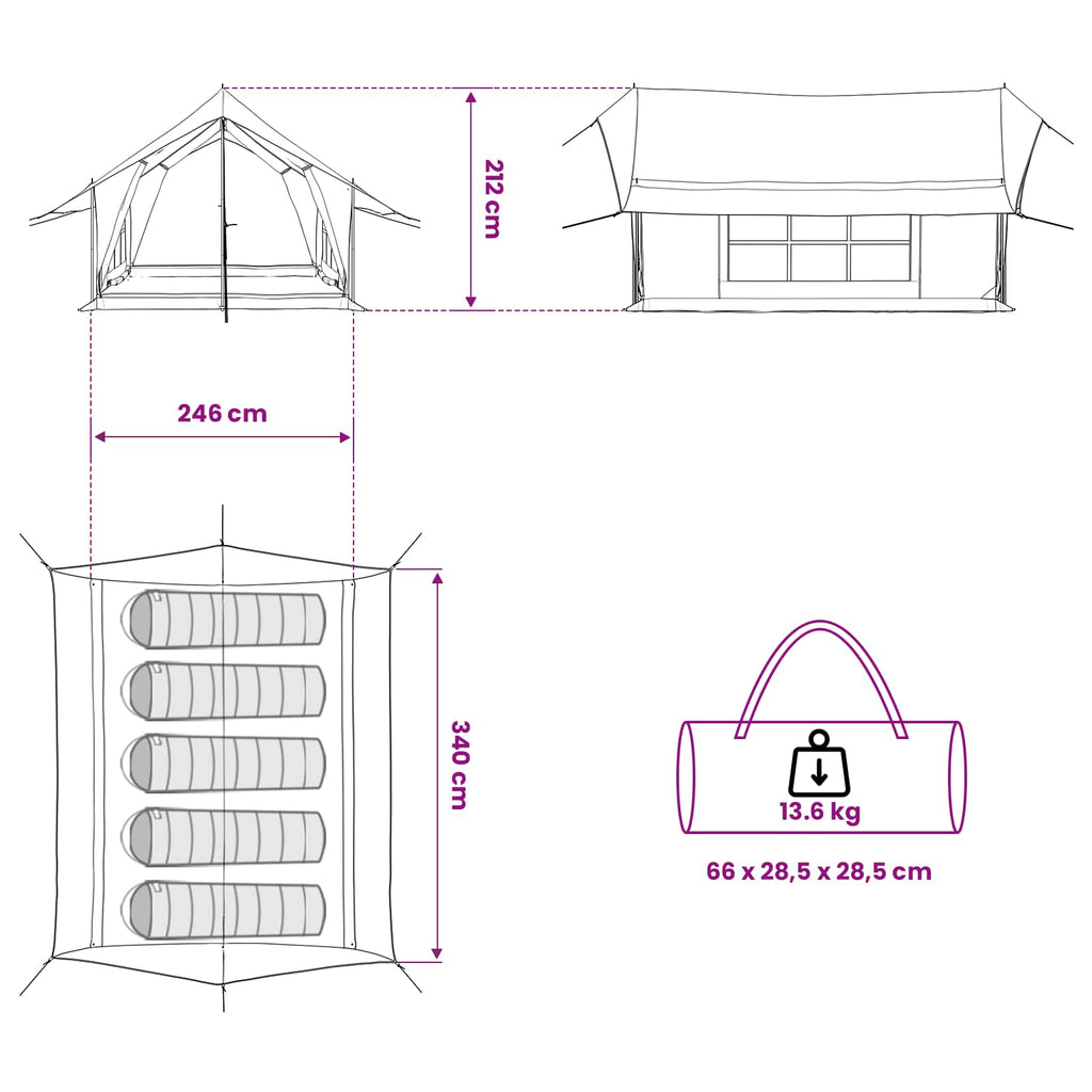vidaXL Namiot domek kremowy 340 x 246 x 210 cm Polibawełna