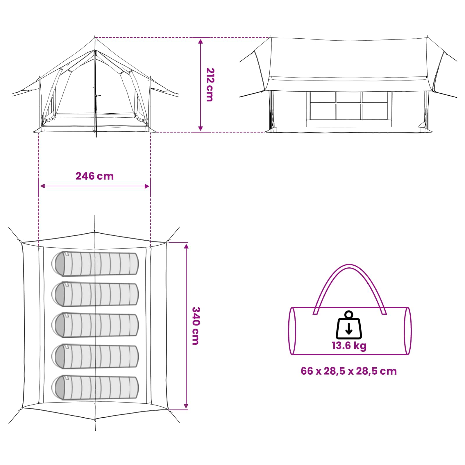 vidaXL Namiot domek kremowy 340 x 246 x 210 cm Polibawełna