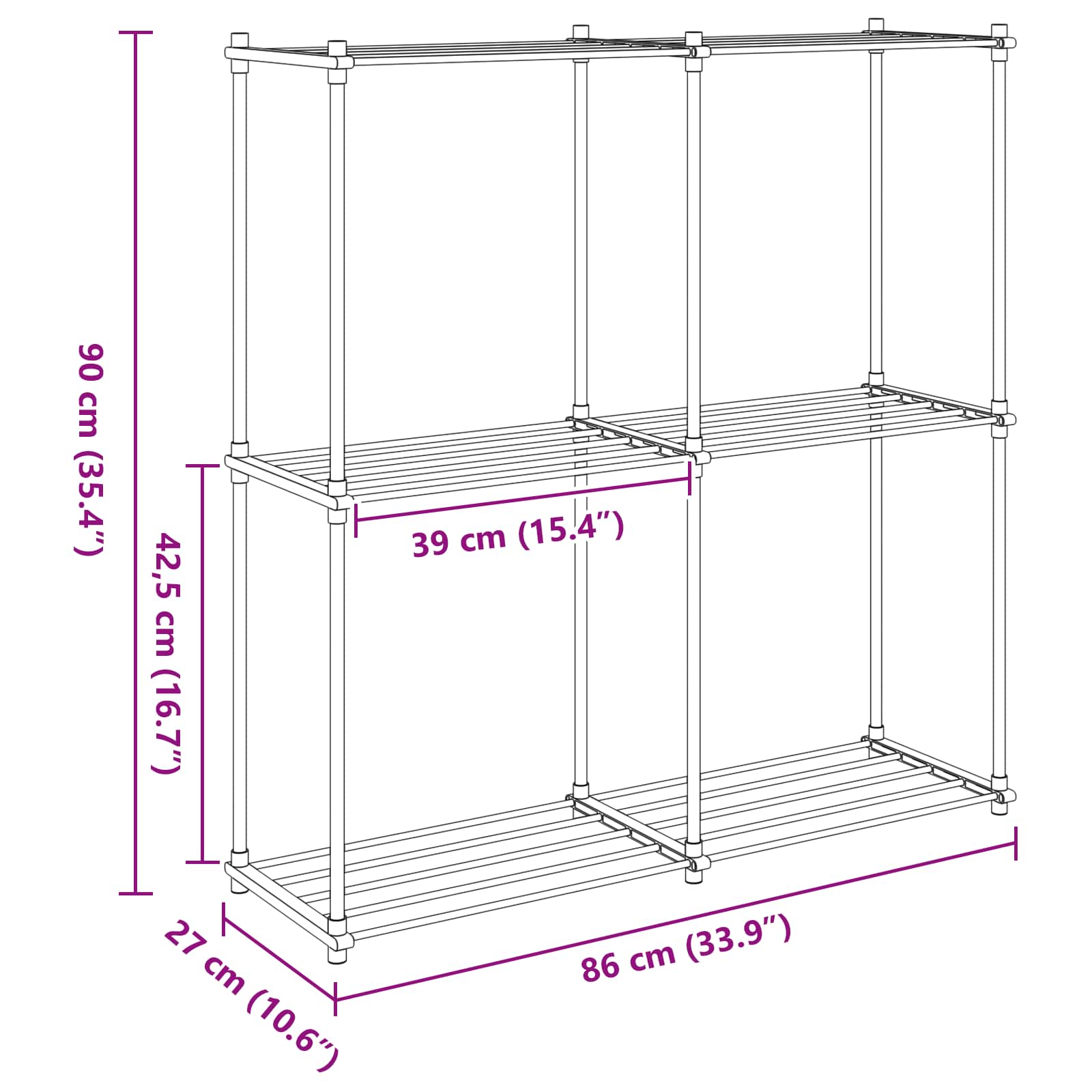 vidaXL Półka rurkowa z przechowywaniem Biały 86 x 27 x 90 cm Aluminium