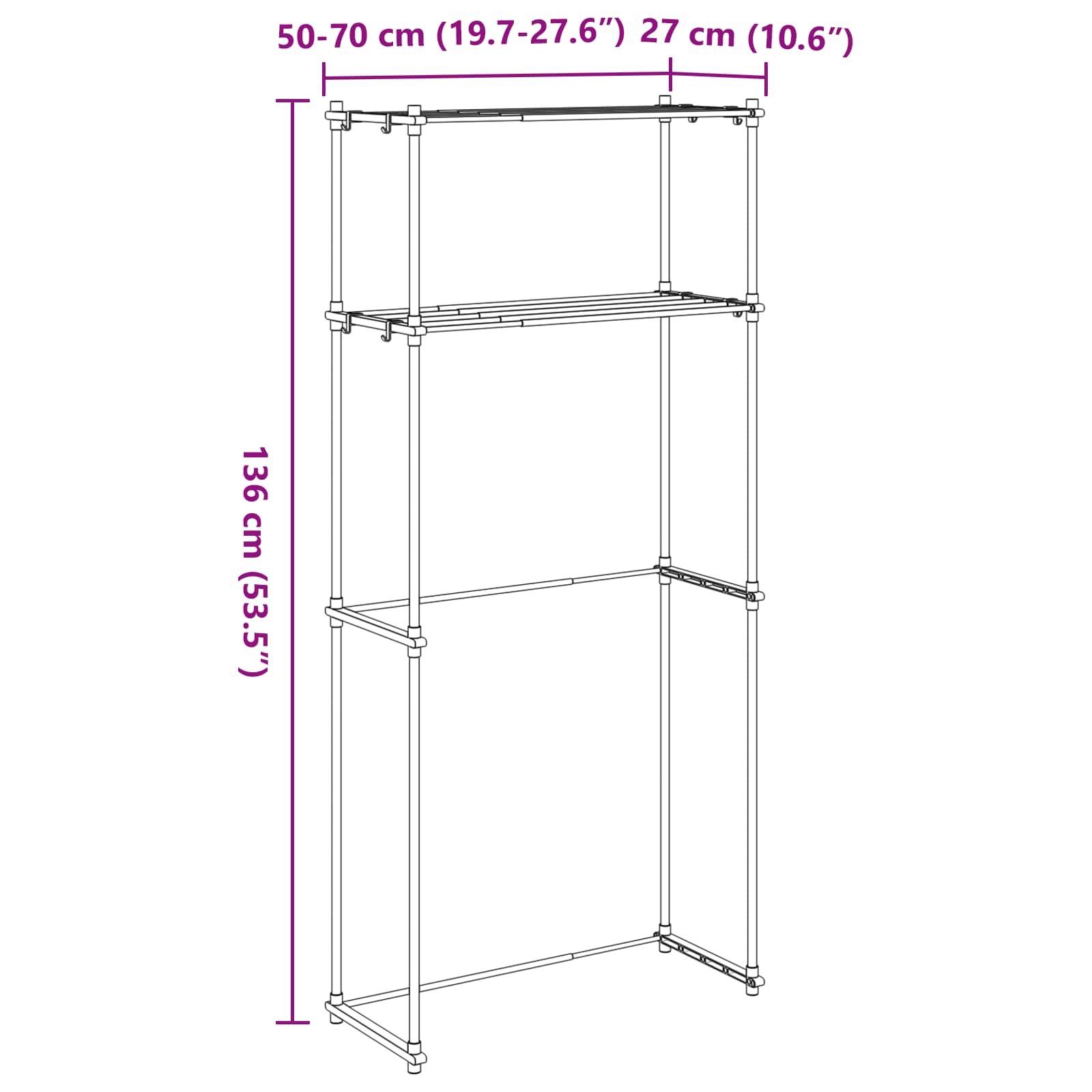 vidaXL Półka na pralkę Biały 70 x 27 x 136 cm Aluminium
