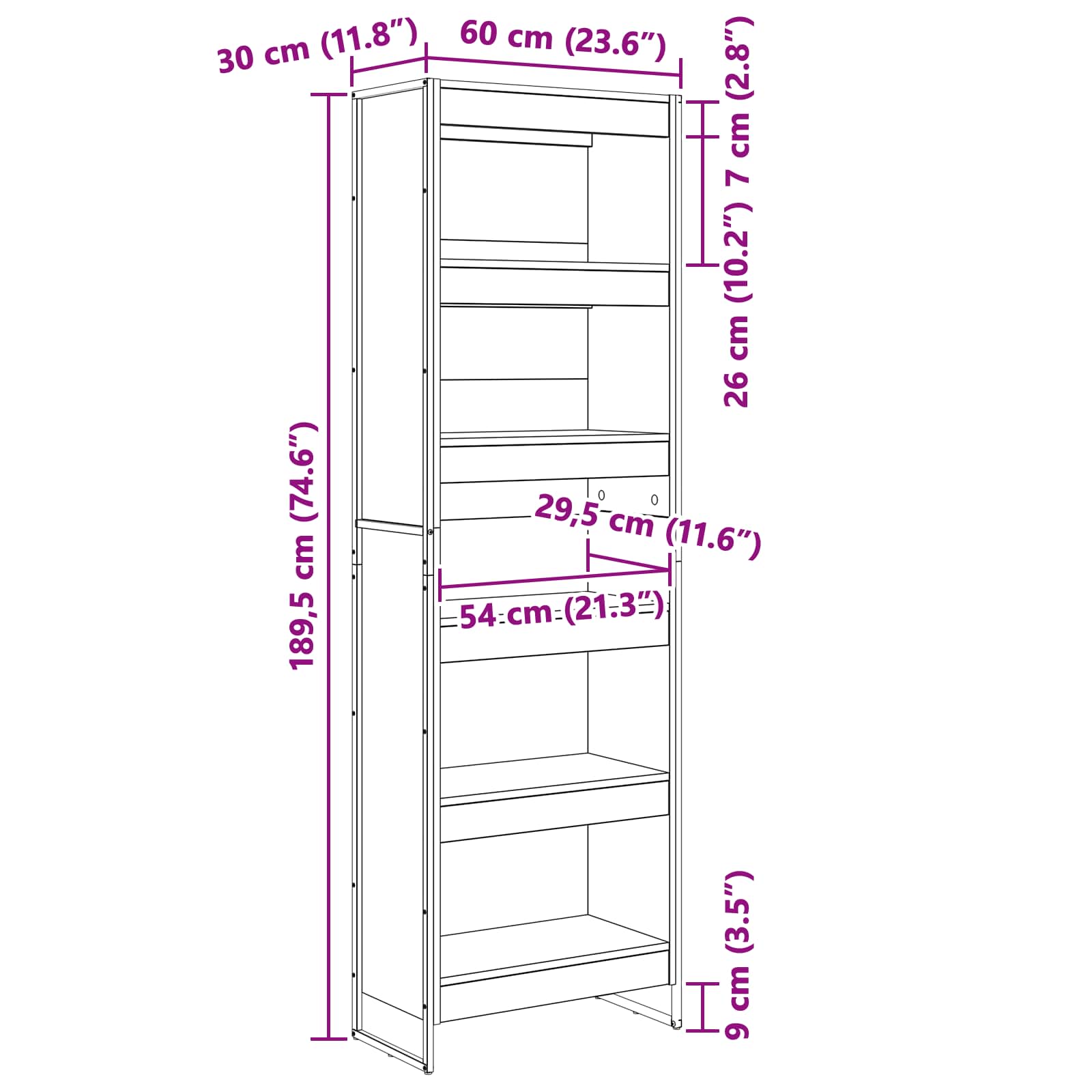 vidaXL Szafka na książki 2 pcs Sonoma 60 x 30 x 189,5 cm