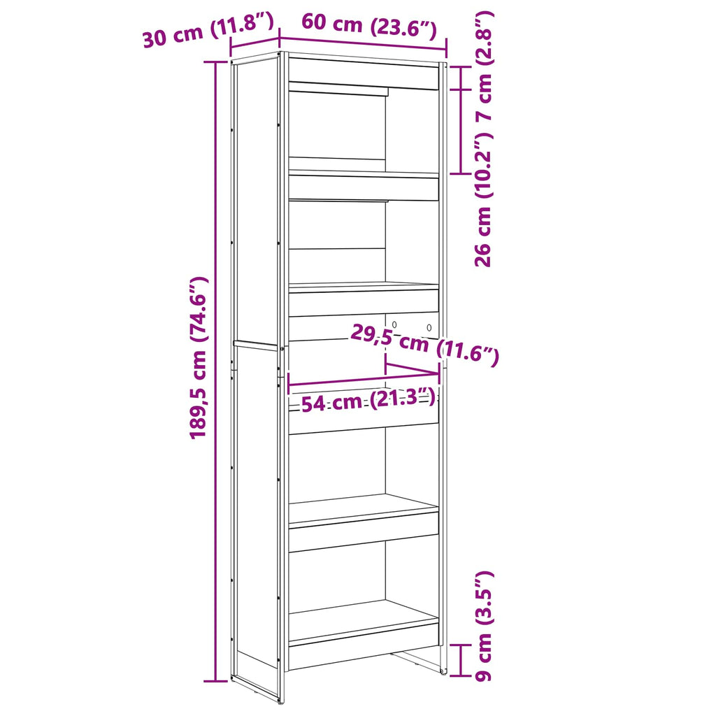 vidaXL Szafka na książki 2 pcs Dąb dymny 60 x 30 x 189,5 cm