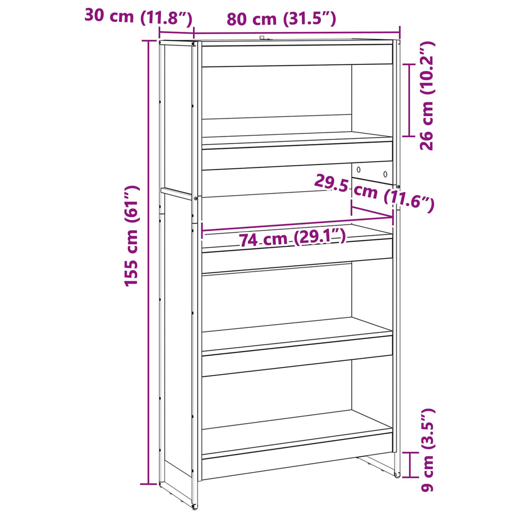vidaXL Szafka na książki 2 pcs Sonoma 80 x 30 x 155 cm