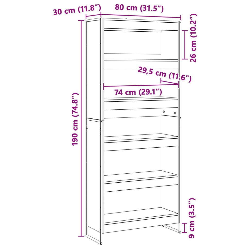 vidaXL Szafka na książki 2 pcs Szary Sonoma 80 x 30 x 189,5 cm
