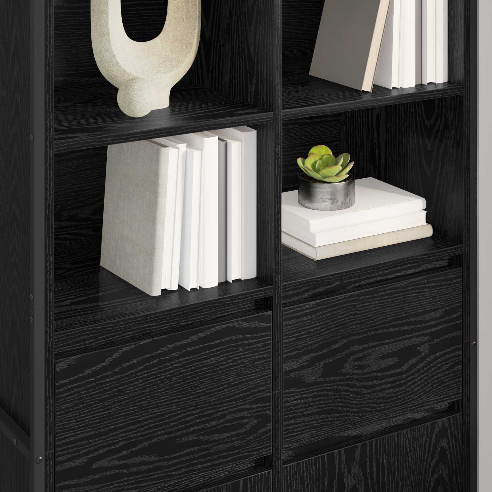 vidaXL Bufet z szufladą 2 pcs Czarny Dąb 81 x 36 x 150.5 cm