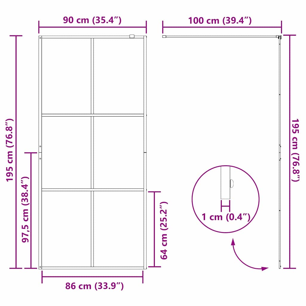 vidaXL Ściana prysznicowa typu walk-in Czarny 90 x 195 cm