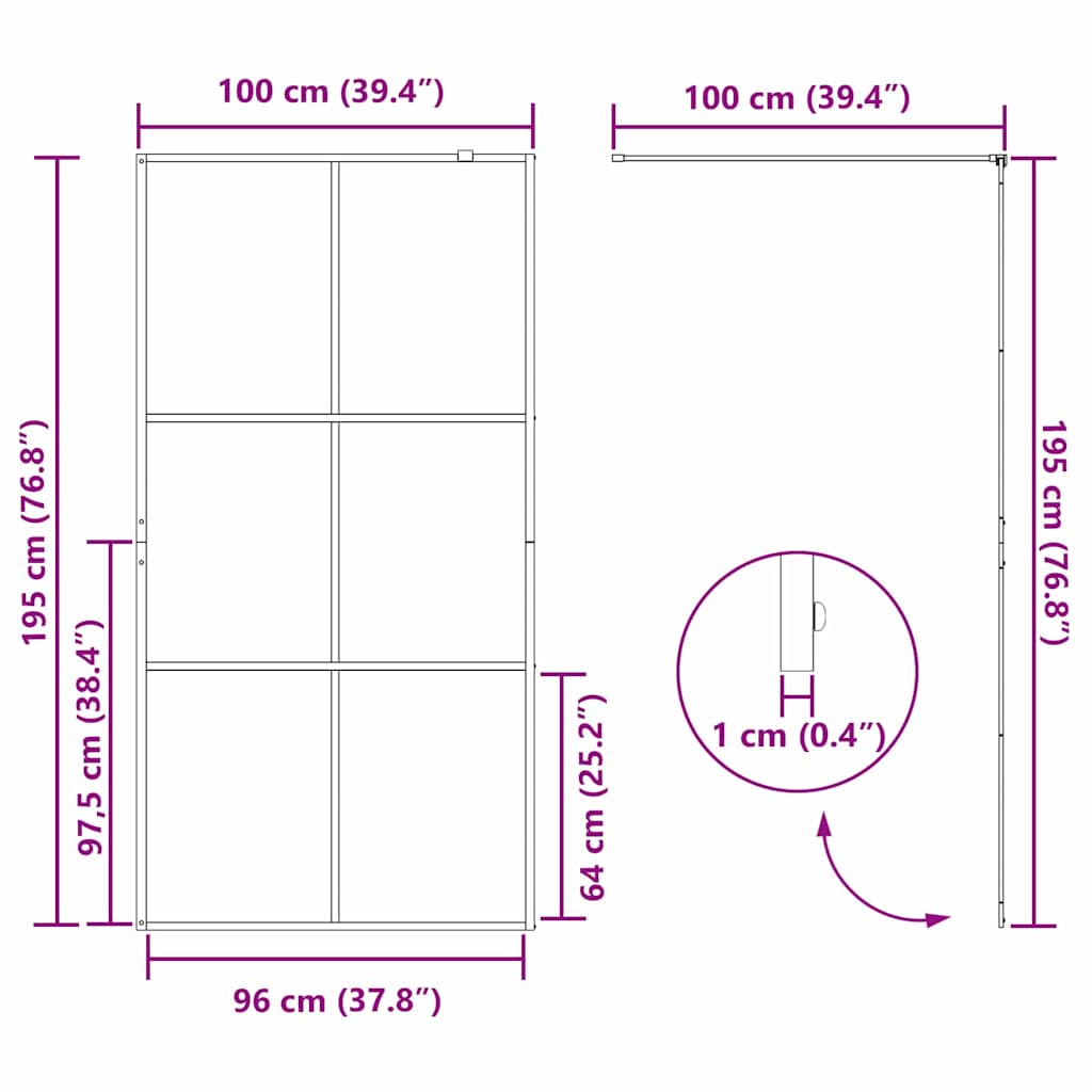vidaXL Ściana prysznicowa typu walk-in Czarny 100 x 195 cm