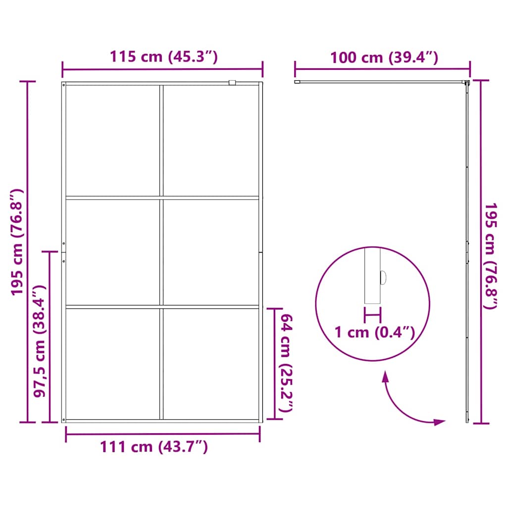 vidaXL Ściana prysznicowa typu walk-in Czarny 115 x 195 cm