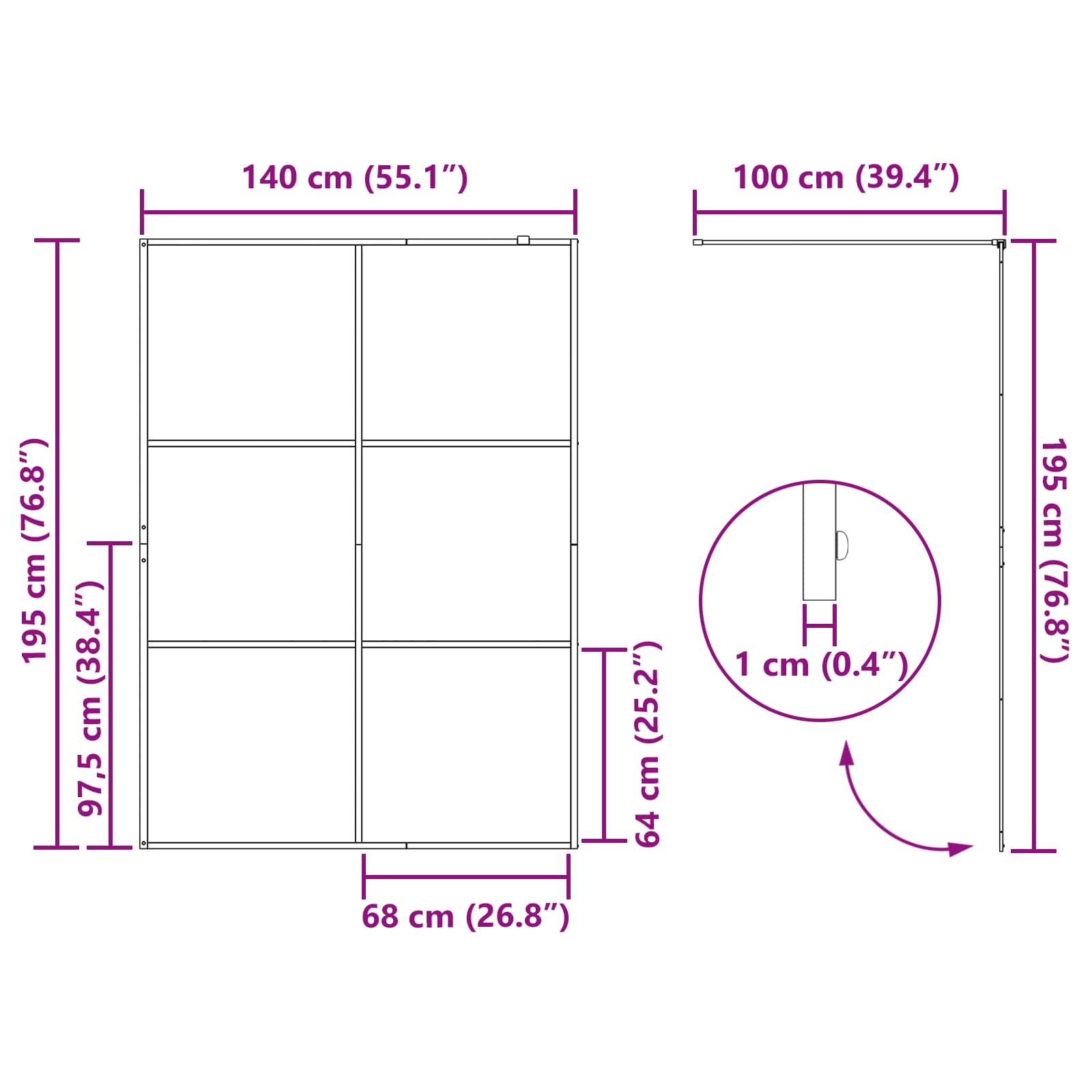 vidaXL Ściana prysznicowa typu walk-in Czarny 140 x 195 cm